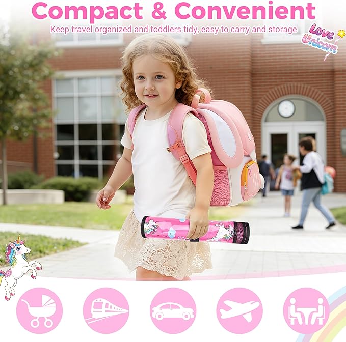 COOLBEBE Airplane Tray Table Cover, Foldable Travel Tray Cover for Toddlers 1-3, Universal Fit for Airplane, Car Seat, High Chair, Machine Washable, Portable, Pink Unicorn