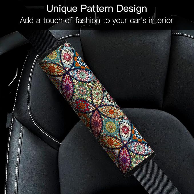 Mokiwala Car Seat Belt Pad Cover, 2-Pack Soft Car Safety Seat Belt Strap Shoulder Pad for Adults and Children, Suitable for Car Seat Belt, Backpack, Shoulder Bag (Pretty Mandala)