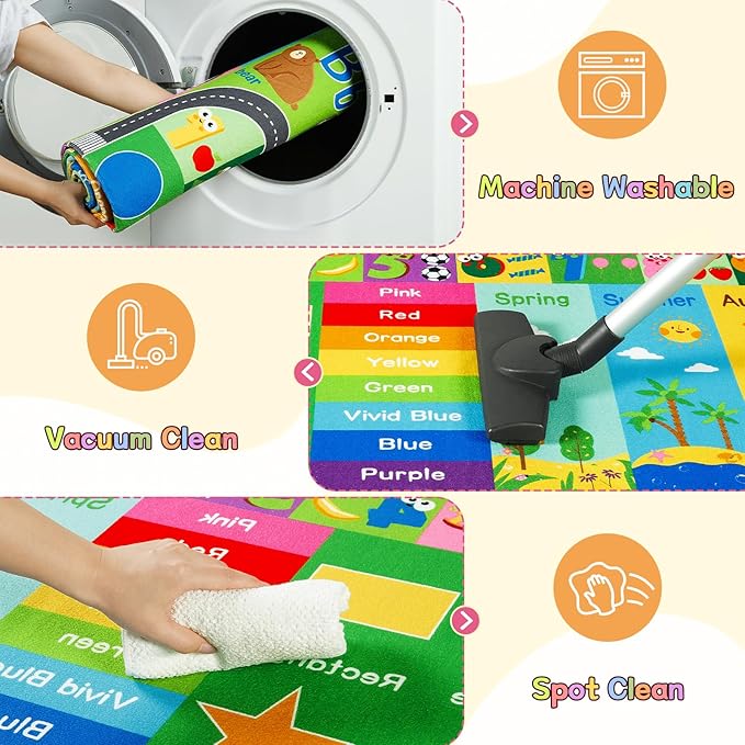 HOMORE Kids Rug, 7x10 ABC Rugs for Playroom Educational Rug for Childerns, Kids Area Rugs for Learning Alphabet, Numbers, Colors, Season and Animal Words, Large Carpet for School Classroom,Green