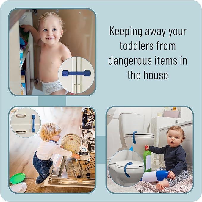 Bate- Child Safety Strap Locks, 6 Pack, Dark Blue, Baby Locks for Cabinets, Drawers, Kitchen, Toilet, Furniture, Fridge, Multi-Purpose, Easy Install with Quick 3M Adhesive for Childproofing