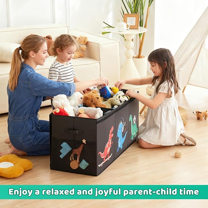 Uniency Extra Large Toy Box,150L Sturdy Dinosaur Collapsible Storage with Lid,40"x14"x16" Kids Storage Organizer,Chest Bin Baskets for Boys Girls,for Nursery,Bedroom,Playroom,Living Room,Toybox(Black)