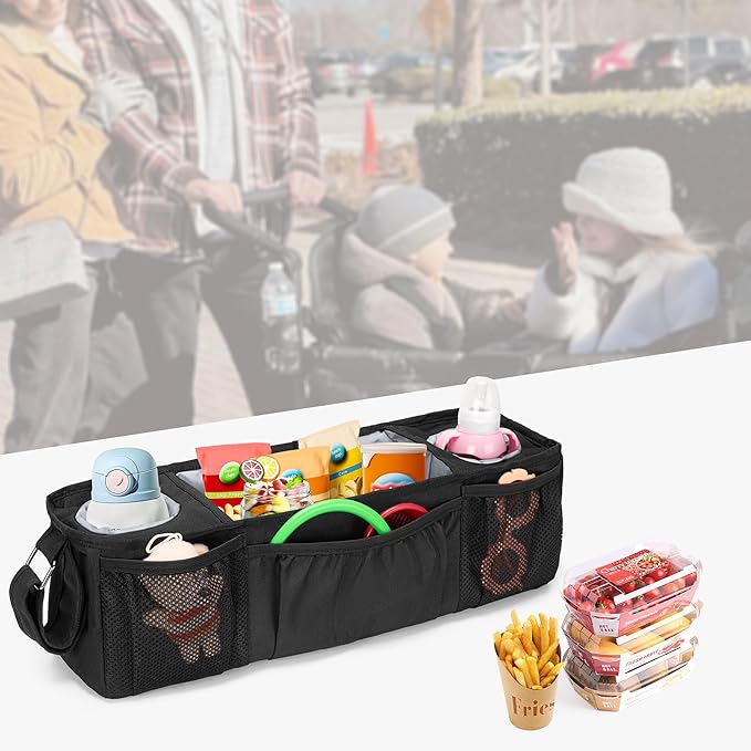 Wagon Parent Console Only Compatible with Wonderfold W4, Stroller Snack Tray, 2 Insulated Cup Holders, Black