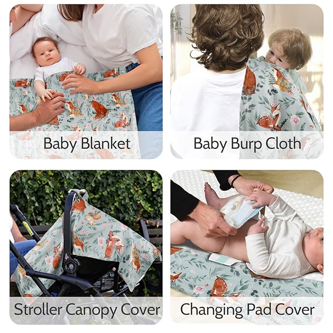 TANOFAR Car Seat Cover Baby, Carseat Covers Baby Boy Girl, Peekaboo Opening Infant Car Seat Cover for Winter, Warm & Cozy, Woodland Animals