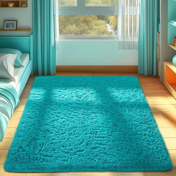 Ophanie Area Rugs for Bedroom Living Room,Color Teal,Size 4' x 6',Shape Rectangular