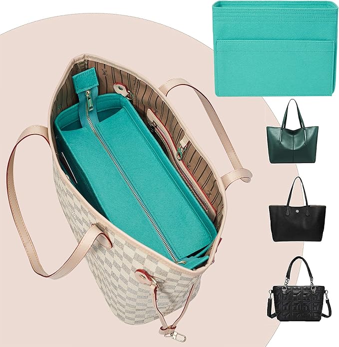 Vercord Felt Zipper Handbag Tote Purse Duffel Backpack Organizer Insert Lake Blue Large