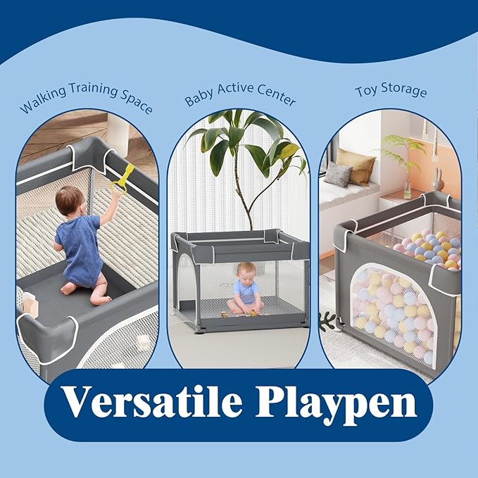 Jixrolyn Small Baby Playpen with Mat, Sturdy Safety Play Yard, Washable Small Playpen for Babies, Soft Breathable Mesh, Zipper Gate, Anti-Slip Base 36"x36"