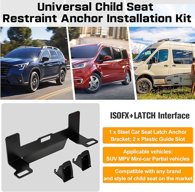 ISOFIX Universal Car Seat Mount Bracket, Child Safety Car Seat Latch Anchor Kit, Steel Seat Latch Interface Bracket, ISOFIX Belt Connector for Off-Road Vehicles, SUVs, MPVs, 12.6*5.43*3.11"