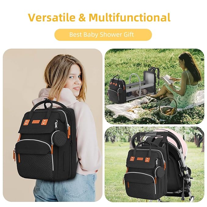 ISMGN Diaper Bag Backpack with Changing Station, Large Diaper Bag, Baby Bag, Multifunctional Diaper Bag, Black