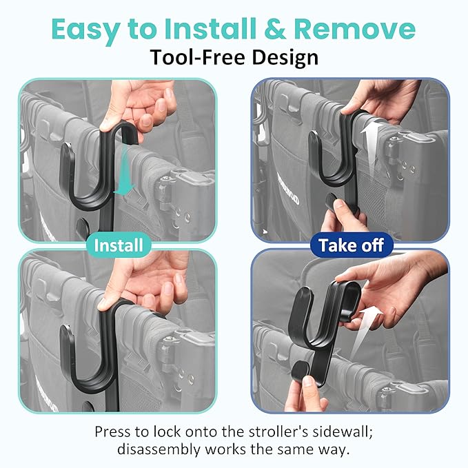 Stroller Hooks for Wonderfold Wagon W2&W4, Double-Layer Multipurpose Side, Space-Saving for Hanging Balance Bikes & Everything, Durable Plastic Wagon Accessories, 40kg Sturdy Load-Bearing (2PCS)