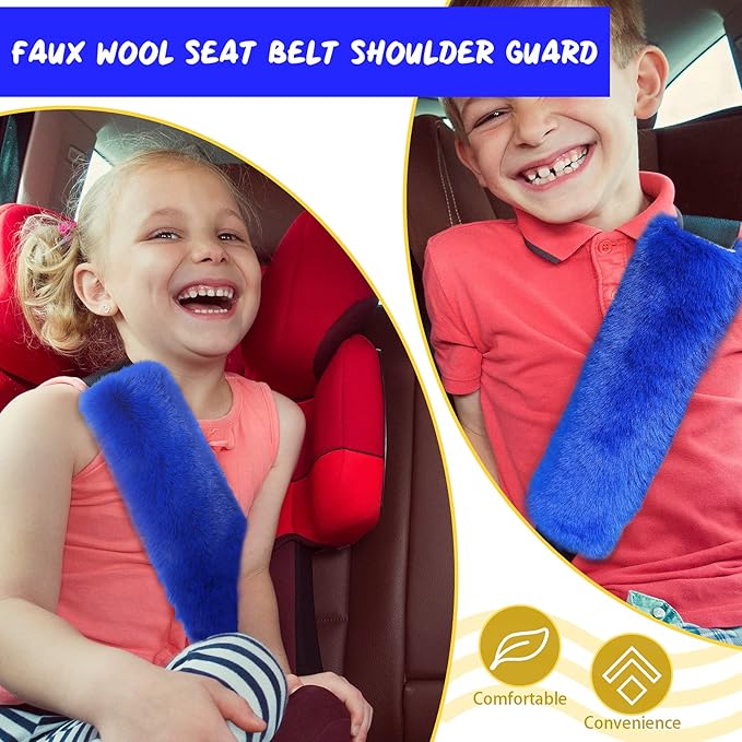 Boao 4 Pack Faux Sheepskin Car Seat Belt Pads Seatbelt Protector Soft Seat Belt Shoulder Strap Cover Comfort Harness Pad(Blue, 9.9 Inch)