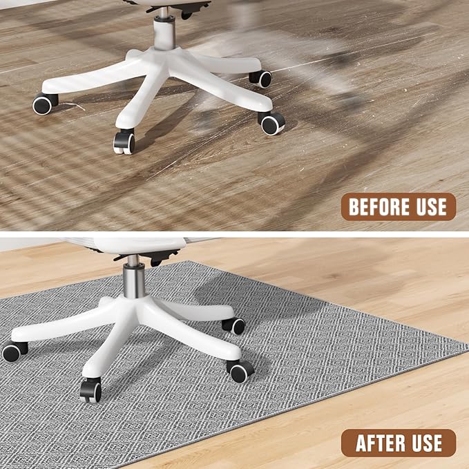 KMAT Office Chair Mat, 45x53in Heavy Duty Hardwood/Tile Floor Protector, Floor Mat Computer Desk Mat for Rolling Chairs, Work, Study, Office, Grey