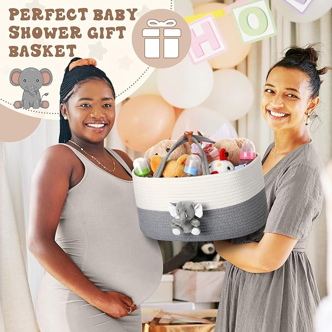 Elephant Diaper Caddy Organizer Elephant Cart Storage for Nursery with Handle Baby Shower Basket Gift Baby Bath Caddy for Diapers Wipes Basket for Nursery(X-Large)