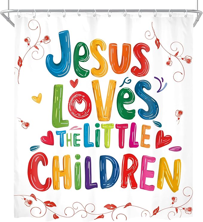 Kids 60Wx72H Shower Curtain Colorful Funny Inspirational Quotes Teens Jesus Loves Children Graffiti Motivational Words Simple Bathroom Curtain Set Modern Bath Bathroom Accessories Decor