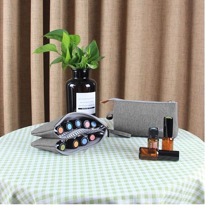 LUXJA Essential Oil Carrying Bag - Holds 9 Bottles (5ml-15ml, Also Fits for Roller Bottles), Portable Organizer for Essential Oil and Small Accessories, Gray