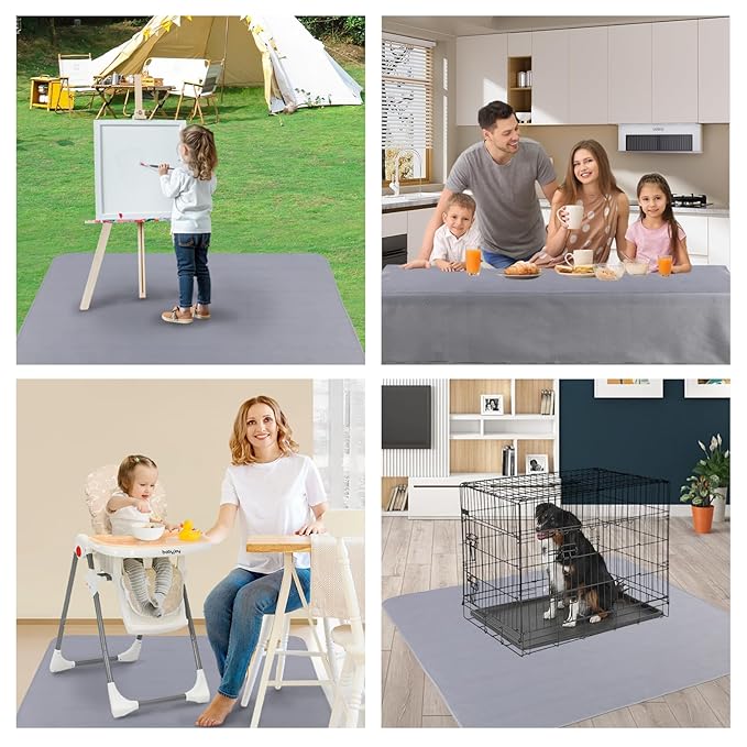 DFHY Splat Mat for Under High Chair/Arts/Crafts/Outdoor Picnic Mat, Washable Baby Spill Mat Waterproof Anti-Slip Floor Splash Mat, 60"x 60"Portable Baby Play Mat and Table Cloth (Light Grey)
