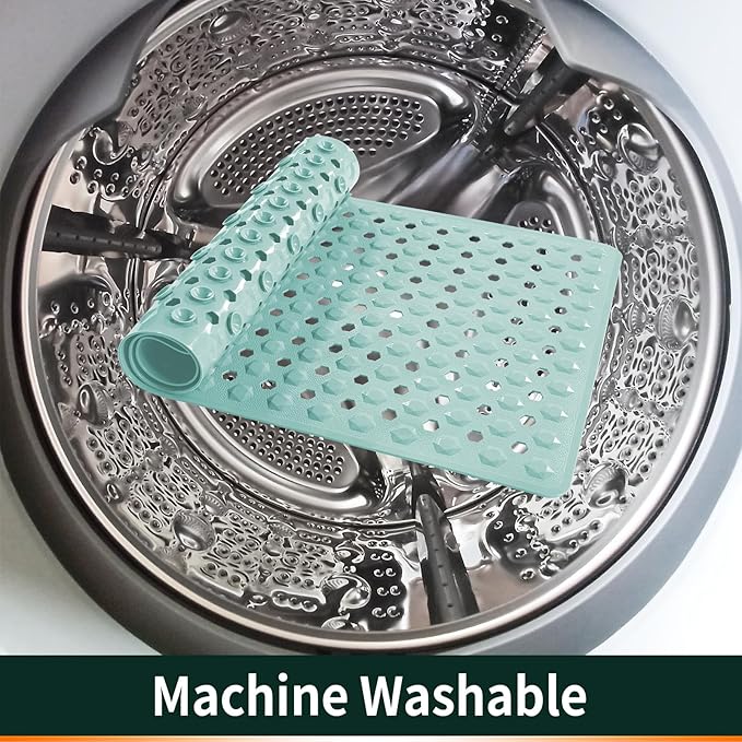 Yimobra Bath Tub Mat Non Slip, 34.5"x15.5" Long Shower Mat, Machine Washable Bathmat with Drain Holes and Suction Cups, Soft on Feet, Bathroom Essentials, Light Green