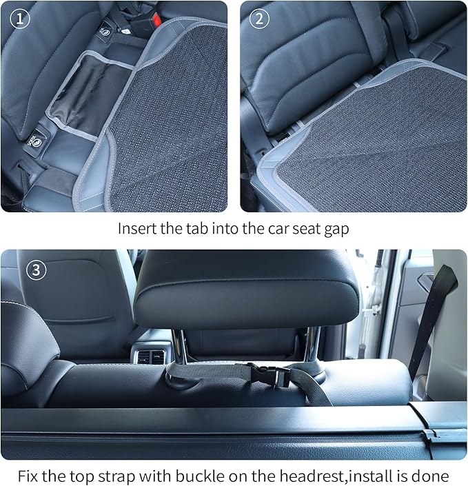Viaviat Car Seat Protector Leather Waterproof Child Safety Seat Protector Cover with Thick Pad and 2 Large Pockets Durable Kick Mat for All Auto Seat (Deep Gray)