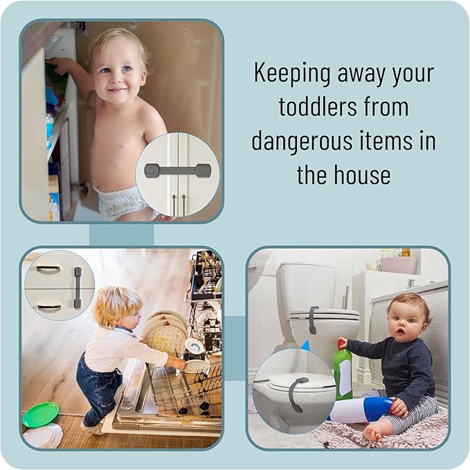 Bates- Child Safety Strap Locks, 8 Pack, Gray, Baby Cabinet Locks with Adjustable Strap Length
