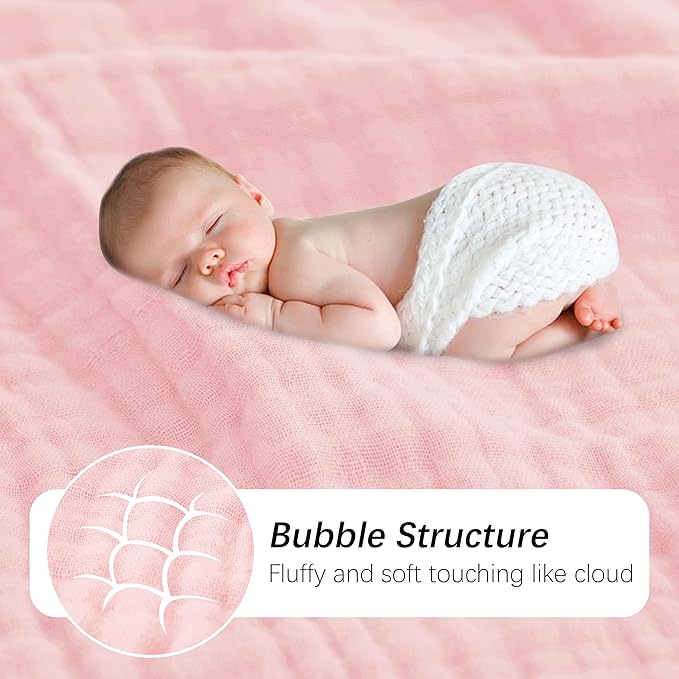 SWEET DOLPHIN Muslin Baby Bath Towels Blanket - 2 Pack 100% Cotton Towel for Babies, Infants, Toddlers - 40x40Inch - Highly Absorbent, Pink