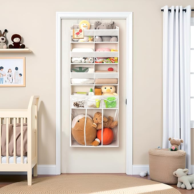 EZVERY Extra Large Over The Door Organizer with Clear Pockets - 8 Compartments & XL Bottom Storage, Heavy-Duty Hanging Organizer for Bathroom, Bedroom, Closet (57 Inch Height).