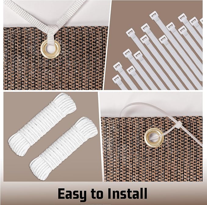 SUNNY GUARD Shade Cloth Custom Size 8x10 FT Sun Shade Screen Fabric Shade Cover Tarp with Grommets for Pergola Backyard Garden, Brown(We Customized)
