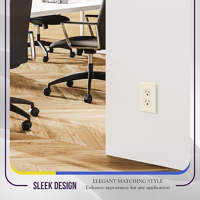 ENERLITES Duplex Outlet Receptacle Cover, Screwless Wall Plate, Standard Size, 1-Gang 4.68" x 2.93", Unbreakable Polycarbonate Thermoplastic, UL Listed, SI8821-LA-10PCS, Light Almond, 10 pack