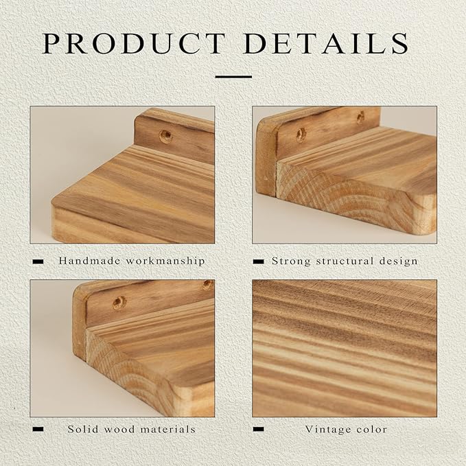 Freezing point Small Floating Shelf for Wall Set of 2 Natural Wood 4Inch Mini Wall Shelves Decor Plant Display Collectibles Mounted Kitchen Bathroom Bedroom Corner Decorative Storage Tiny Stand | for Wall, Decor, Plant Display, Collectibles, Kitchen, B...