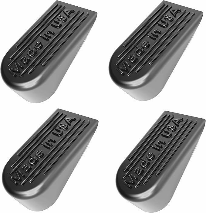 Rubber Door Stoppers for Bottom of Door Made in USA - Door Stop Wedge for Carpet, Tile, Concrete Floor, Heavy Duty for Commercial & Home - 2.1 x 1.3 x 4.3 Inches - Black, 4 Pack