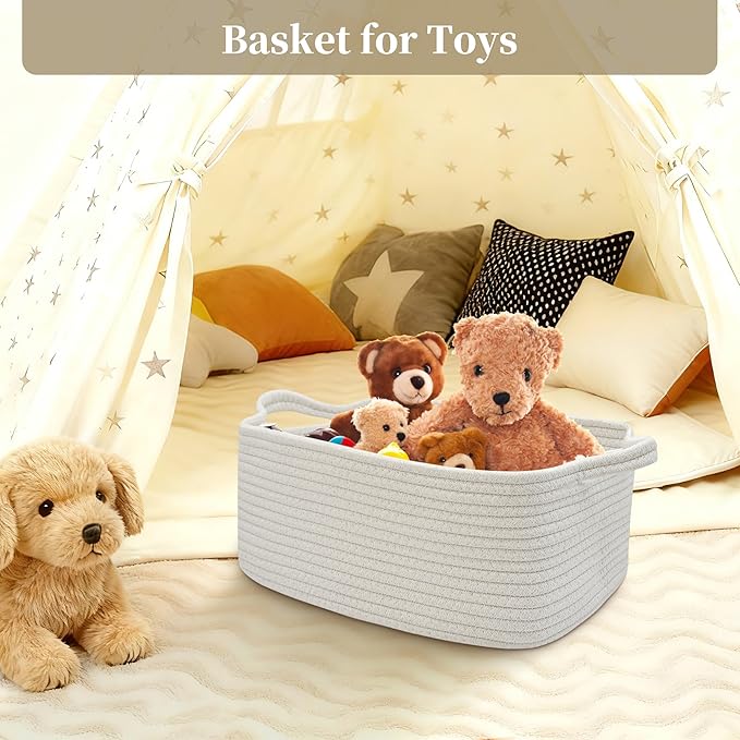 Gift Baskets Empty for Kids, Valentines Day Basket Woven Storage Basket for Gifts Small Rope Basket for Toy Baby Shower Baskets for Diaper Caddy White, 14 x 10 x 6 inches