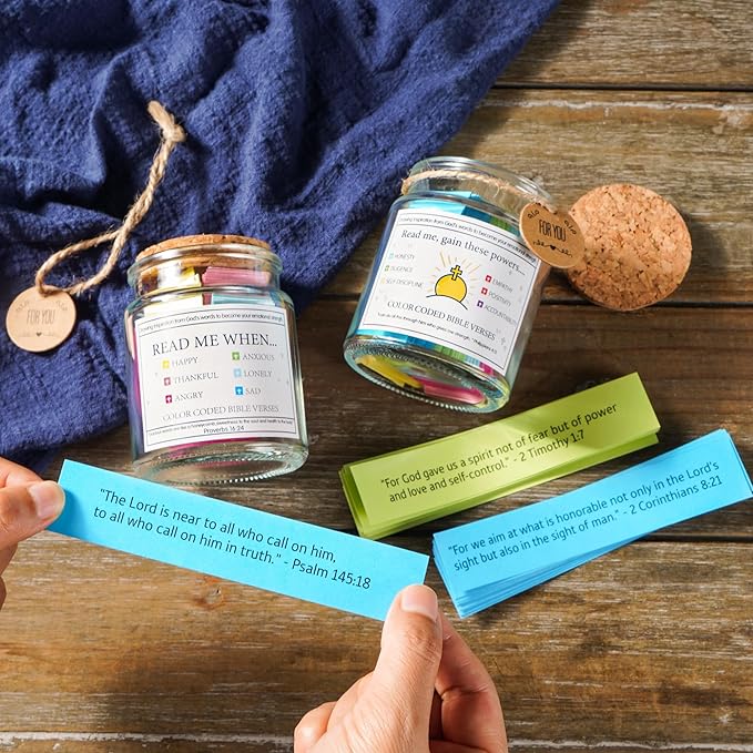 MWMXNNT Bible Verse Jar Christian Gifts for Women, Mom, Friend, Teen, Decorative Glass Inspirational Scripture Jar With 96 Bible Verse & 48-inch Ribbon Bow