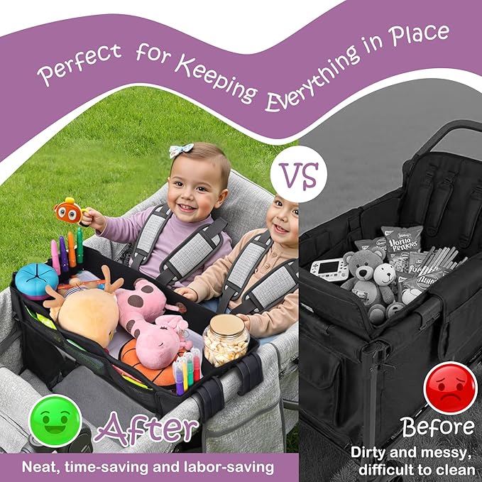 Babenest Stroller Snack Tray for Wonderfold Wagon W4, Foldable Thickened Snack Tray with Cup Holder, Storage Mesh Bag & Pen Slot, Easy to Clean Snack Board for Drawing