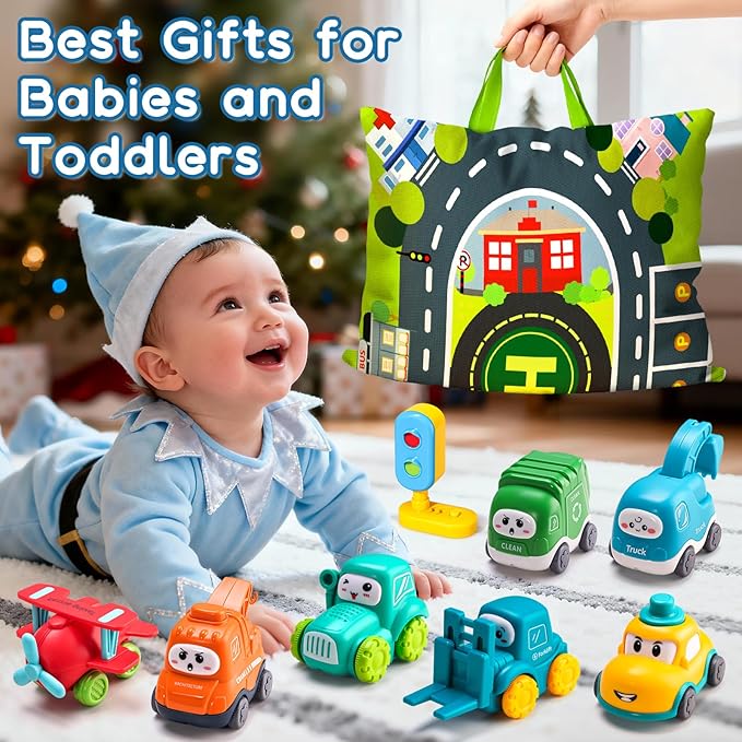 ALASOU 8 PCS Baby Cranes Car Toys for 1 Year Old Boy with Playmat/Storage Bag|1st Birthday Gift for Toddler Toys 1-2|Baby Toys 1 Year Old Boy Gifts for Infant 12 18 Months