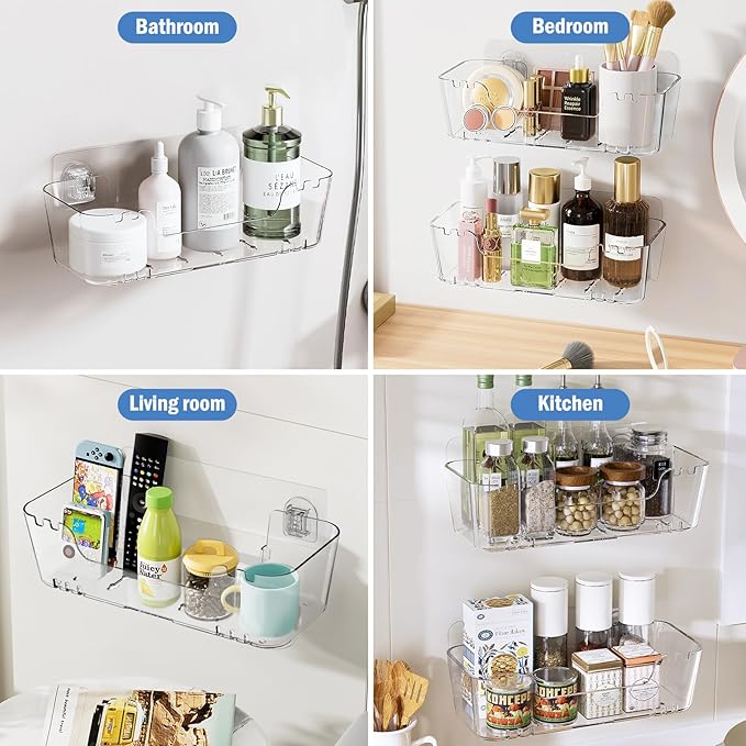 EEKEDO Bath Toy Storage Organizer 2 Pack Clear Bathtub Toy Storage Holder Large Capacity Shower Caddy Wall Mounted Shower Organizer No Drill for Bathroom, Quick-Dry, Easy to Clean and Install