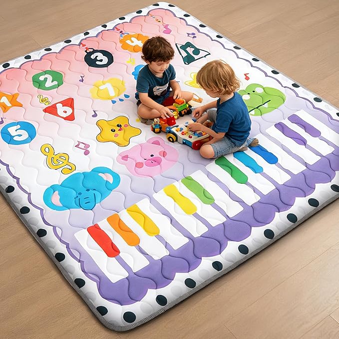 Baby Play Mat for Floor, 71'' x 59'' Thicken Foam Soft Padded Playmat for Baby, Playpen Mat for Toddlers Infant Kids, Machine Washable, Non-slip Bottom Safe for Crawling (Piano)