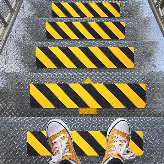 15 Pack Grip Tape for Stairs, 30 x 5.9 in Black and Yellow Anti Slip Tape High Traction Friction Abrasive Non Skid Safety Tapes for Steps Outdoor Waterproof