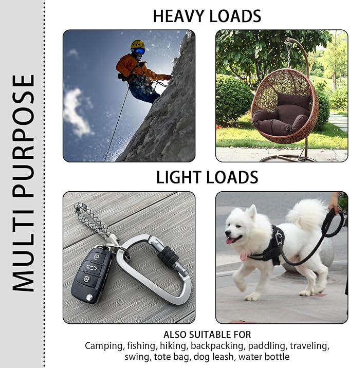 XIECHANEE Premium Aluminum D Ring 4" Locking Carabiner Clips with Screw Gate, Set of 4, Lightweight & Durable for Hiking, Camping, Hammock, Dog Leash Harness, Keychains