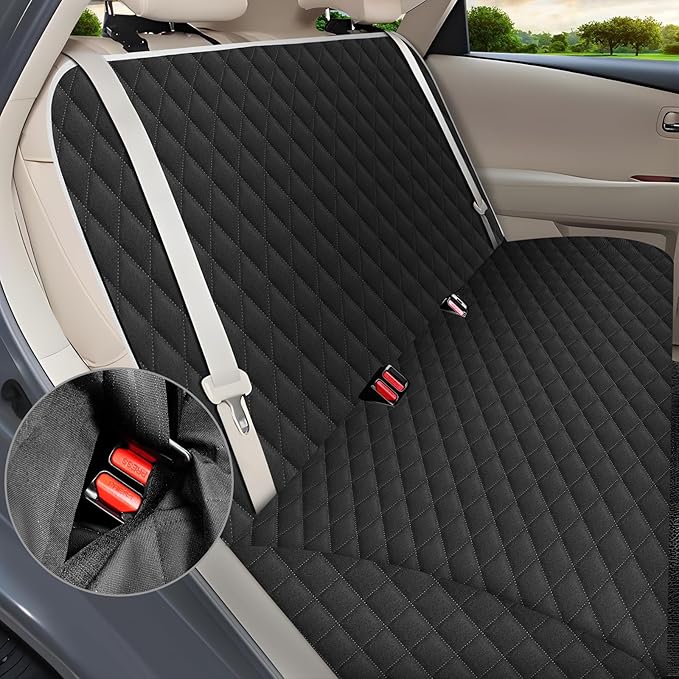 Meolsaek Car Seat Cover for Dogs, Non-Slip Rear Waterproof Car Bench Seat Cover for Back Seat, Dog Car Seat Cover for Trucks SUVs Most Cars (Black-Zipper)