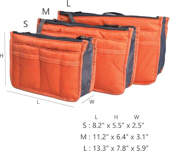 Vercord Purse Organizer Insert for Handbags Bag Organizers Inside Tote Pocketbook Women Nurse Nylon 13 Pockets Orange Medium