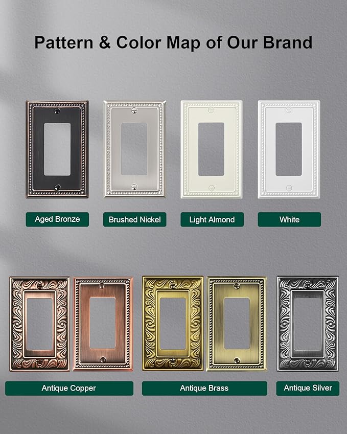 6-Pack Decorator Outlet Cover Plate, Decorative Switch Plates and Outlet Covers, Antique Copper Metal Wall Plates for Electrical Outlets, Receptacle, GFCI Outlet, Dimmer Switch