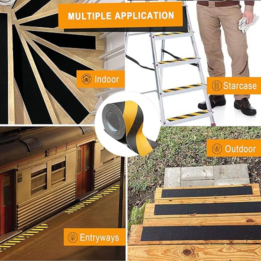Danlaila 4 Inch x 60 Feet Grip Tape for Stairs, Anti Slip Tape Outdoor Waterproof, Black/Yellow Safety Non Skid Tape Roll for Stair Steps Ramp Wooden, Friction Tape Adhesive Non Slip Strips