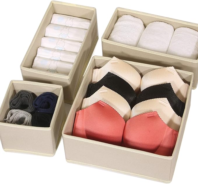 DIOMMELL 11 Pack Foldable Cloth Storage Box Closet Dresser Drawer Organizer Fabric Baskets Bins Containers Divider for Clothes Underwear Bras Socks Lingerie Clothing,Beige 245