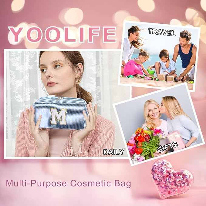 YOOLIFE Birthday Gifts for 6 7 8 9 10 11 12 13 14 15 Year Old Teen Girl - Initial Makeup Bag Letter Toiletry Pouch Cosmetic Case, Personalized Teen Girl Gifts Trendy Stuff Party Favor, Purple L