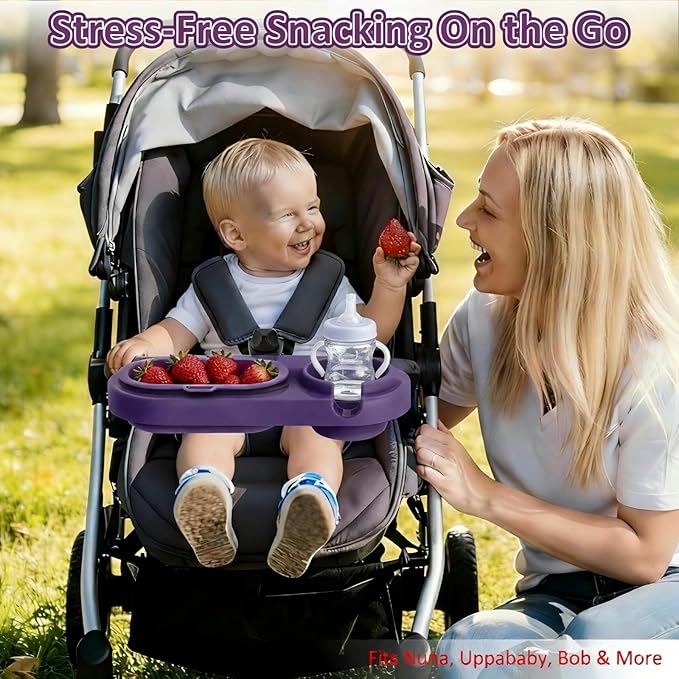 BANGIE 3-in-1 Modular Stroller Snack Tray - Universal Dual-Lock Attachment fits Shopping Carts, Joggers and Bugaboo - Includes 3 Separated Silicone Bowls & Cup Holder - Ideal Gift for Parents