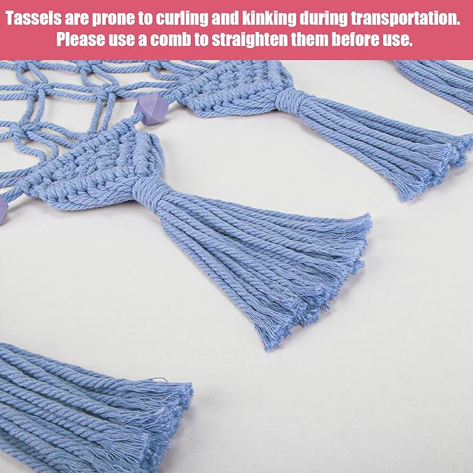 Stuffed Animal Hammock Corner - 56'' Jumbo 5mm Double Macrame Cord Handcrafted Stuffed Animal Net - 100% Natural Cotton Toy Hammock Holder - Cornflower Blue Stuffy Plushie Net w/LED Star Light
