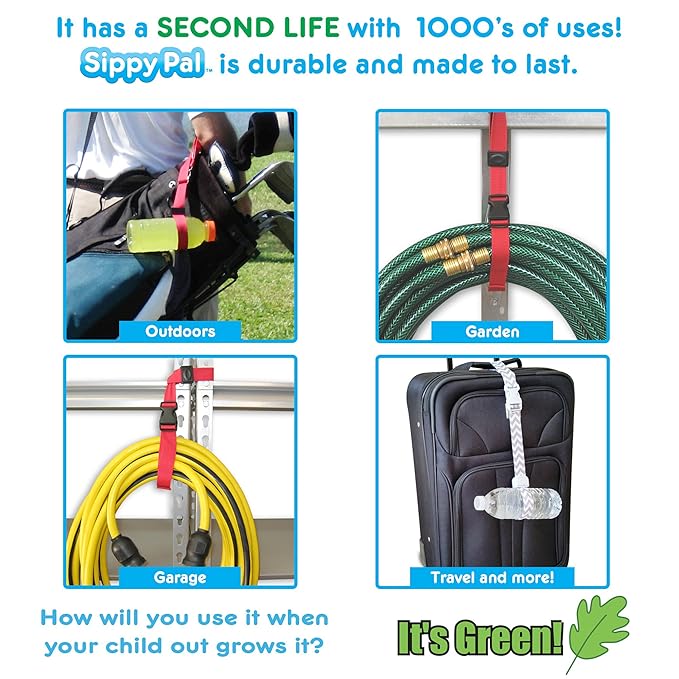 PBnJ Baby SippyPal Sippy Cup Holder Strap Leash Tether (Green Paisley 2-Pack)