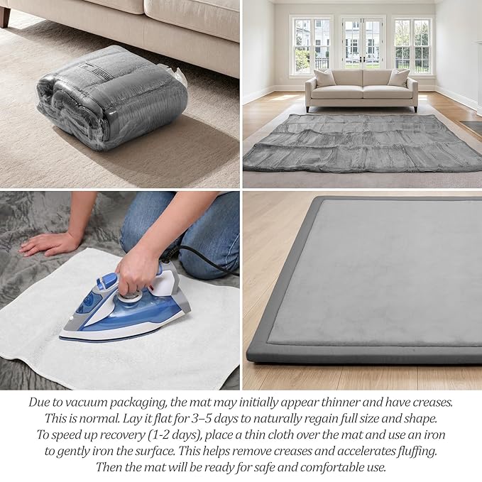 AEOCOO 60x80 Thick Baby Play Mat for Floor, 1.3" Memory Foam Infant Tummy Time Mat, Extra Large Soft Nursery Rug for Babies & Toddlers, Anti-Slip Cushioned Crawling Rug for Living Room, Grey