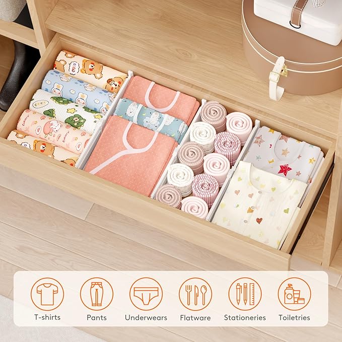 Lifewit 4" High 16 Pack Drawer Dividers, 10.5-16.5" Drawer Divider for Clothes, Adjustable Dresser Drawer Organizers, Plastic Drawers Separators for Clothes, Bedroom, Bathroom, Kitchen, Closet
