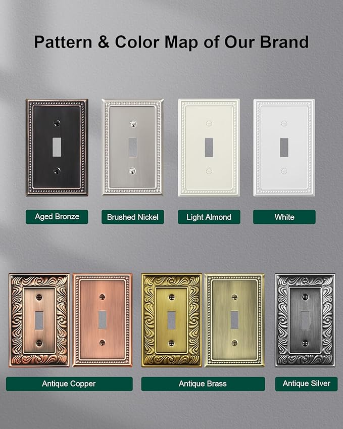 4-Pack Single Toggle Light Switch Cover Plate, Pearls Decorative Switch Plate Covers, Pure White 1 Gang Metal Wall Plate, Corrosion Resistant
