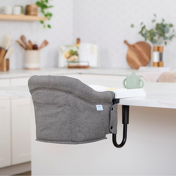 Evolur Clamp-On Comfort Table Chair, Portable Clip-On High Chair for Babies & Toddlers (6–36 Months), Removable Washable Seat Cover, Dishwasher-Safe Tray, Foldable Design with Carry Bag – Gray