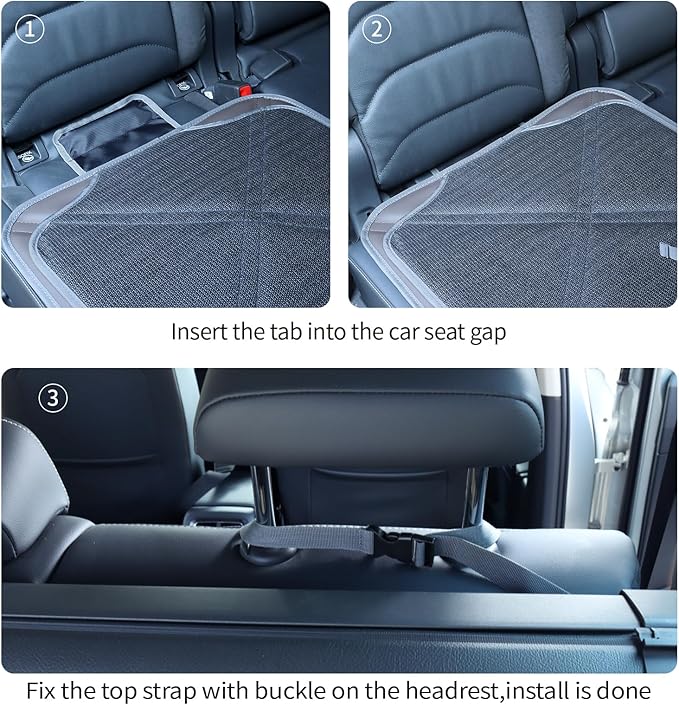 Viaviat Car Seat Protector Leather Waterproof Child Safety Seat Protector Cover with Thick Pad and 2 Large Pockets Durable Kick Mat for All Auto Seat (Brown)